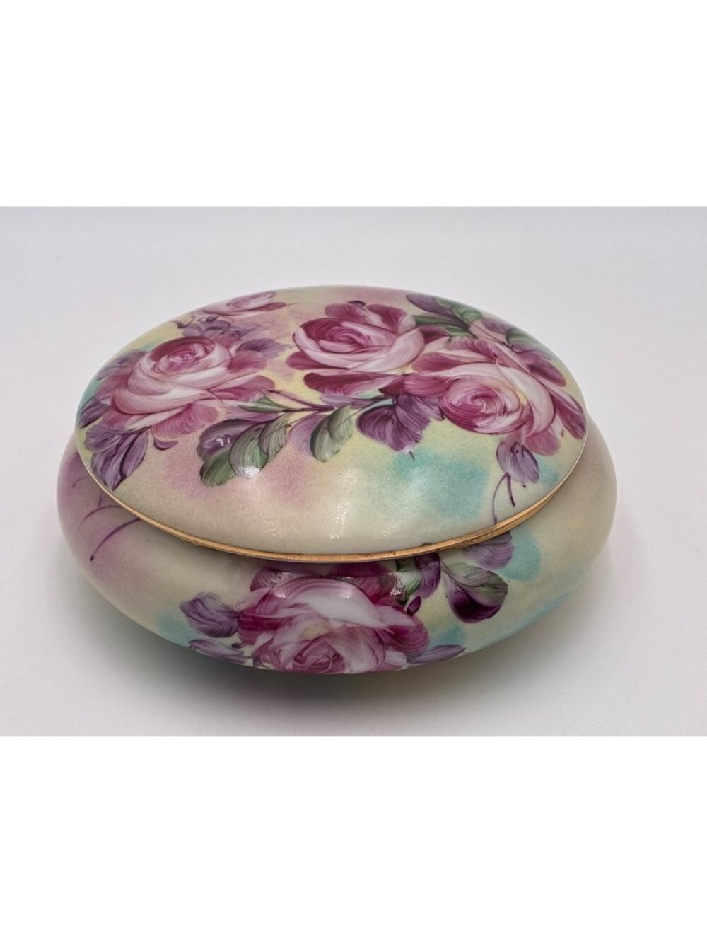Limoges China Hand Painted Floral Pink Roses Lidded Trinket Dresser Box 7"